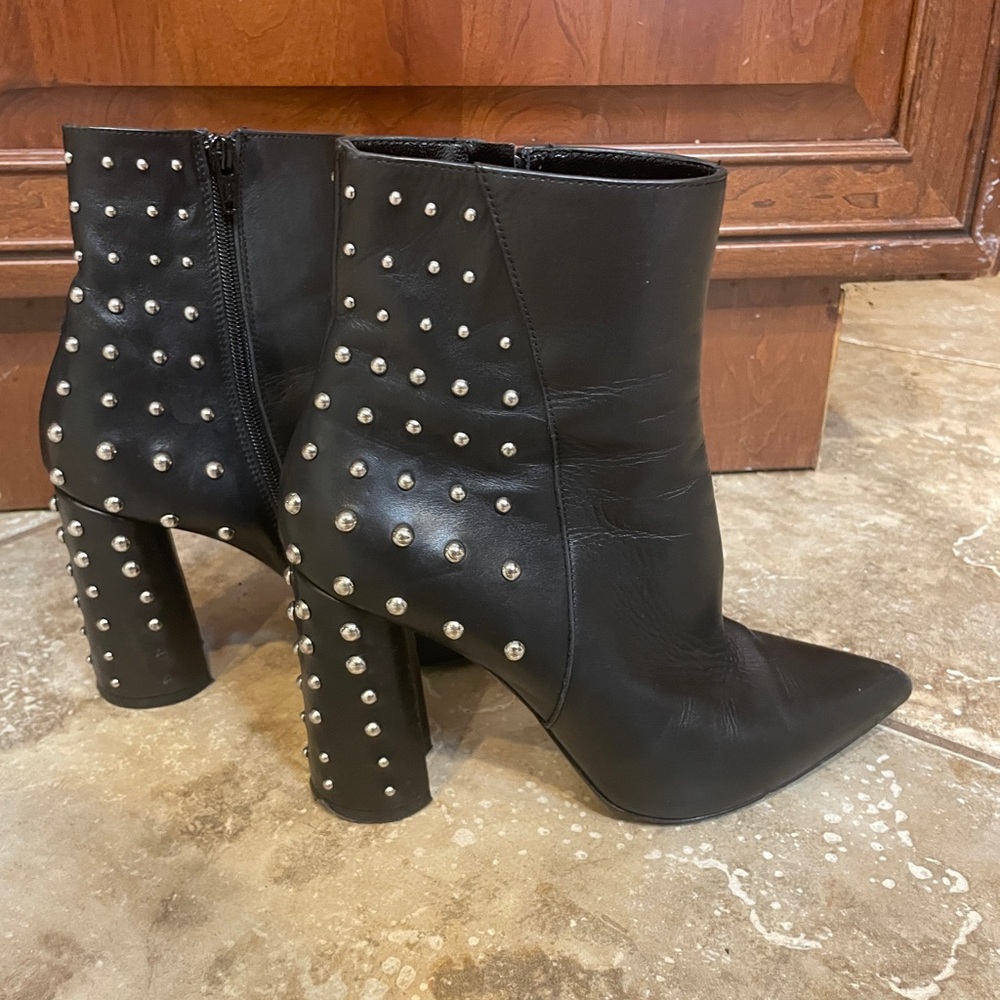 Elegant Black Italian Leather Studded Heeled Boots